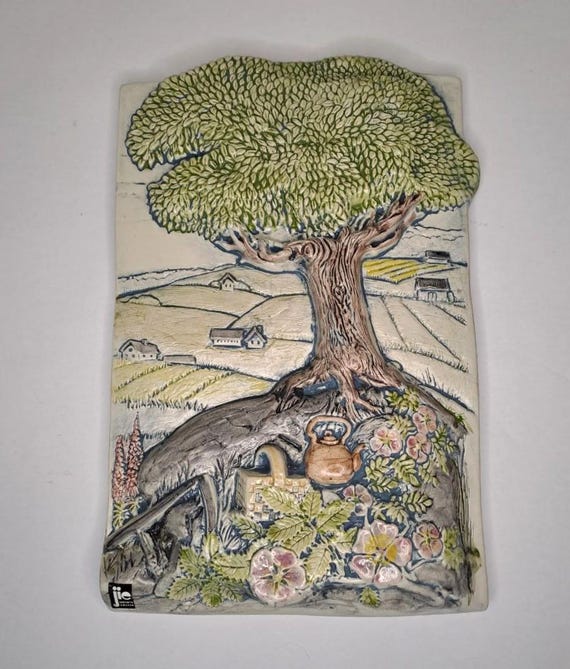 Handmade JIE GANTOFTA Ceramic Wall Plaque: Scandinavian Rural Art