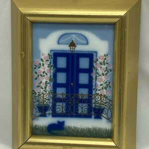 Vintage Framed Porcelain Art Tile Plaque. Design by Anne Marie Odegaard, Porsgrund, Norway