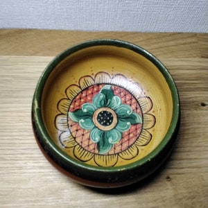 Vintage Rosemaling Holz handbemalte kleine Schüssel mit Ornament, made in Norwegen, 4 &#39;&#39;