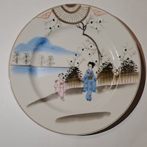 Ensemble vintage de 10 assiettes japonaises en porcelaine peintes à la main Kutani datant des années 1950