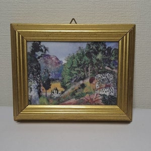 Vintage ingelijste porseleinen kunsttegelplaat. Ontwerp door N.Astrup, Porsgrund, Noorwegen