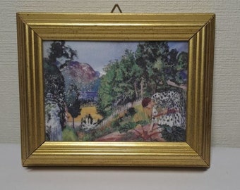 Vintage Framed Porcelain Art Tile Plaque. Design by N.Astrup, Porsgrund, Norway