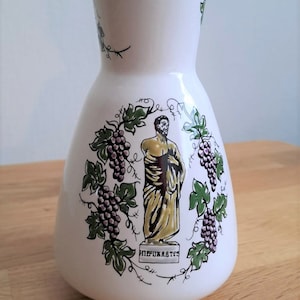 Hand made vintage Greek ceramic pottery vase with Hipokrates, made by Clarisse Keramik, island Kos, 7&quot;