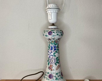 Vintage Porcelain Oriental Floral Pattern Hand Painted Lamp Base 11'' (27cm), Signed