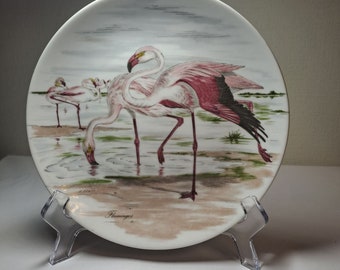 Piatto da parete vintage AK Kaiser Garden Birds - Fenicotteri, prodotto nella Germania occidentale.