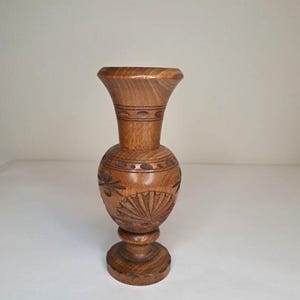 Vintage Hand-Carved Wooden Vase | 6.5&#39;&#39; Rustic Decorative Wood Vase | Folk Art Home Décor