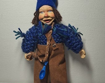 Figura vintage de Bebe Noruega, troll noruego con cuchara, cara y manos de cerámica