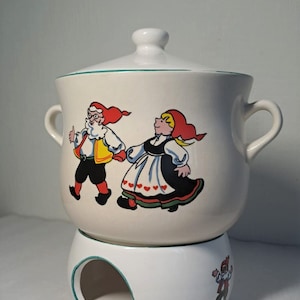 RARE bol à soupe de Noël avec réchaud, fabriqué en Scandinavie, 7,5 pouces