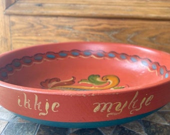 ノルウェー製のヴィンテージ木製ローズマリング手描き装飾ボウル