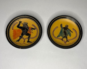 2 Vintage Small Handmade Greek Wall Plates – 5'' Ceramic Wall Decor