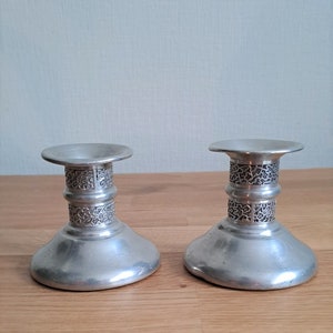 Pair of mid-century pewter candlesticks from Norway Tinn, 3&#39;&#39;