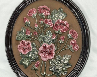 Large Oval Vintage Gabriel studio Sweden terracota ceramic glazed wall plaque, handcrafted wall decor 11"
