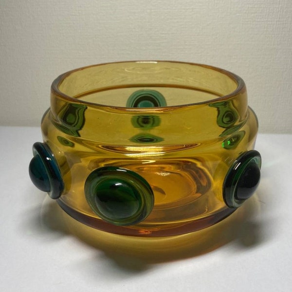 Mid-century Art Glass Bowl by Josef Hospodka, Chribska Amber Blue, Bohemian, made in 1960s