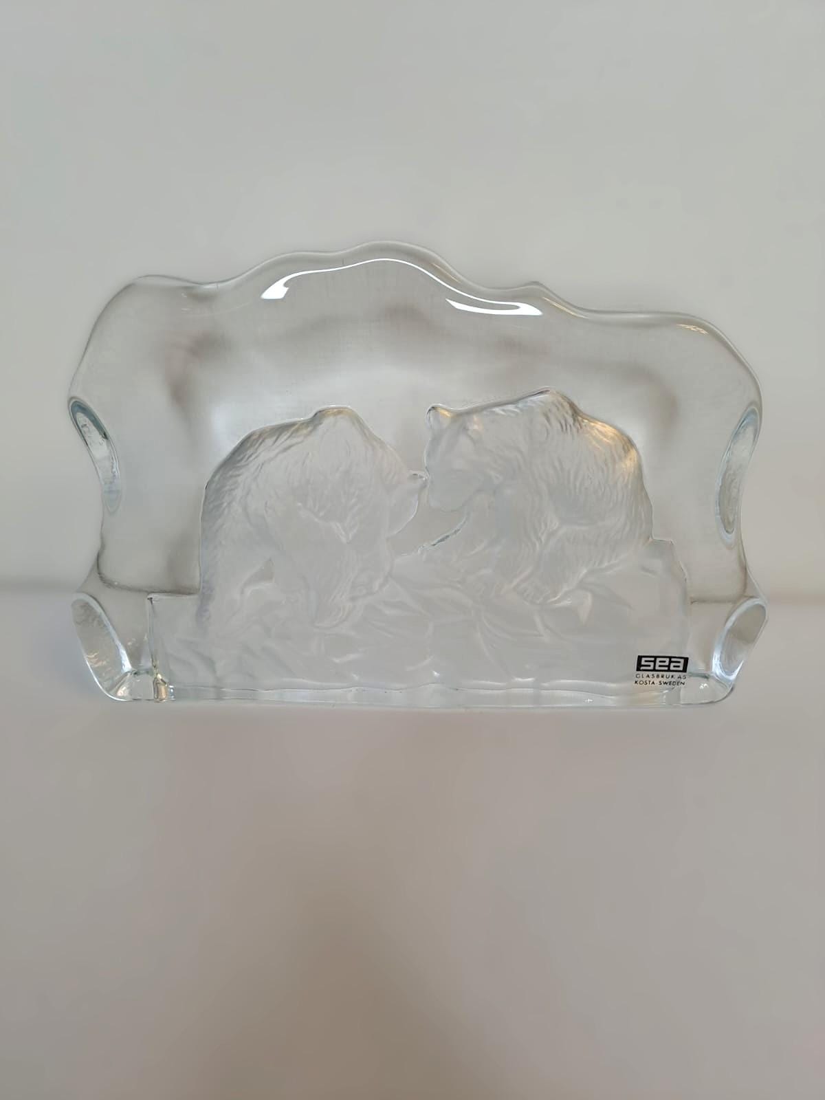 ヴィンテージSEA Glasbruk スウェーデン製クリスタルガラス彫刻「2匹の