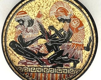 Ancient Greek Terracotta Plate - Achilles and Patroclus Museum Replica | Decorative Hanging Plate 6" | Handcrafted in Rhodes