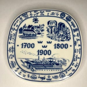 Prato comemorativo exclusivo vintage edição limitada da Suécia – Design de história industrial – 19,5 cm