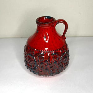 Vintage Jasba West Germany Red Vase – Textured Ceramic – 15 cm