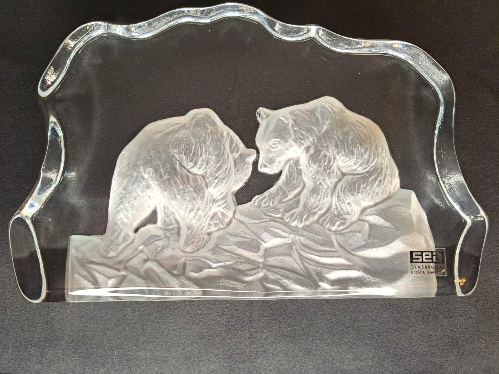 ヴィンテージSEA Glasbruk スウェーデン製クリスタルガラス彫刻「2匹の