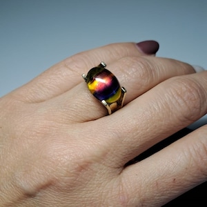 Vintage Sarah Coventry ring, rainbow glass ring, Iris Venetian glass ring, adjustable ring, rainbow jewellery