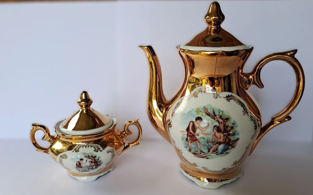 Vintage Bavaria 24 K Gold Set - Tea Coffee Pot and Sugar Tray - Etsy