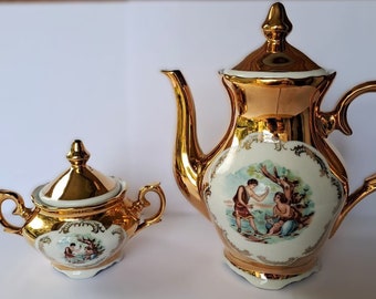 Juego vintage Bavaria de oro de 24 quilates: tetera, cafetera y azucarero