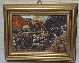 Vintage Framed Porcelain Art Tile Plaque. Design by N.Astrup, Porsgrund, Norway