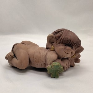 Vintage Jie Keramik design terracota lucky troll, handcrafted decor in farmhouse style, designed by Eva Jarenskog, Sweden