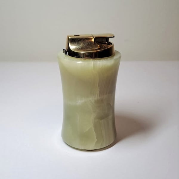 Vintage RONSON Marble Onyx Cigarette Lighter, Light Green Mid-century Table Lighter, 11 cm