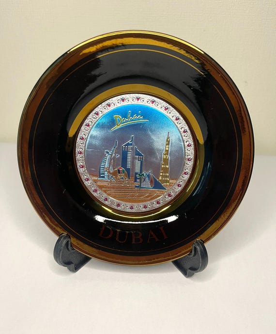 24K Gold Edged Dubai Souvenir Plate: Burj Al Arab & Khalifa - Etsy