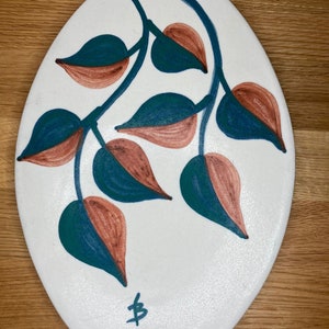Large Oval Vintage Gabriel studio Sweden ceramic wall plaque, hand crafted wall decor 11 3/4&quot;