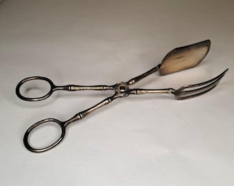 Antiek verzilverde desserttang | Vintage schaartang voor broodjes en gebak | Elegant zilverwerk