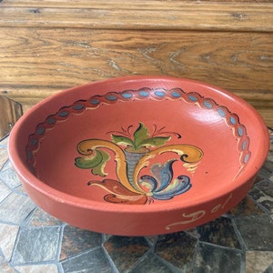 Vintage Rosemaling Holzschale mit Ornament, hergestellt in Norwegen