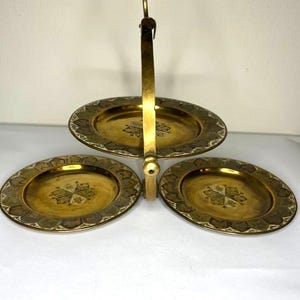 Vintage Hand-Engraved 3-in-1 Dry Fruit Foldable Plate | Collectible Ornate Brass Serving Tray | Made in British India, signed by author H.K.