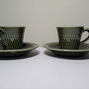 Mid-Century Stavangerflint Brunette Espresso Cup and Saucer Set - Dark Green