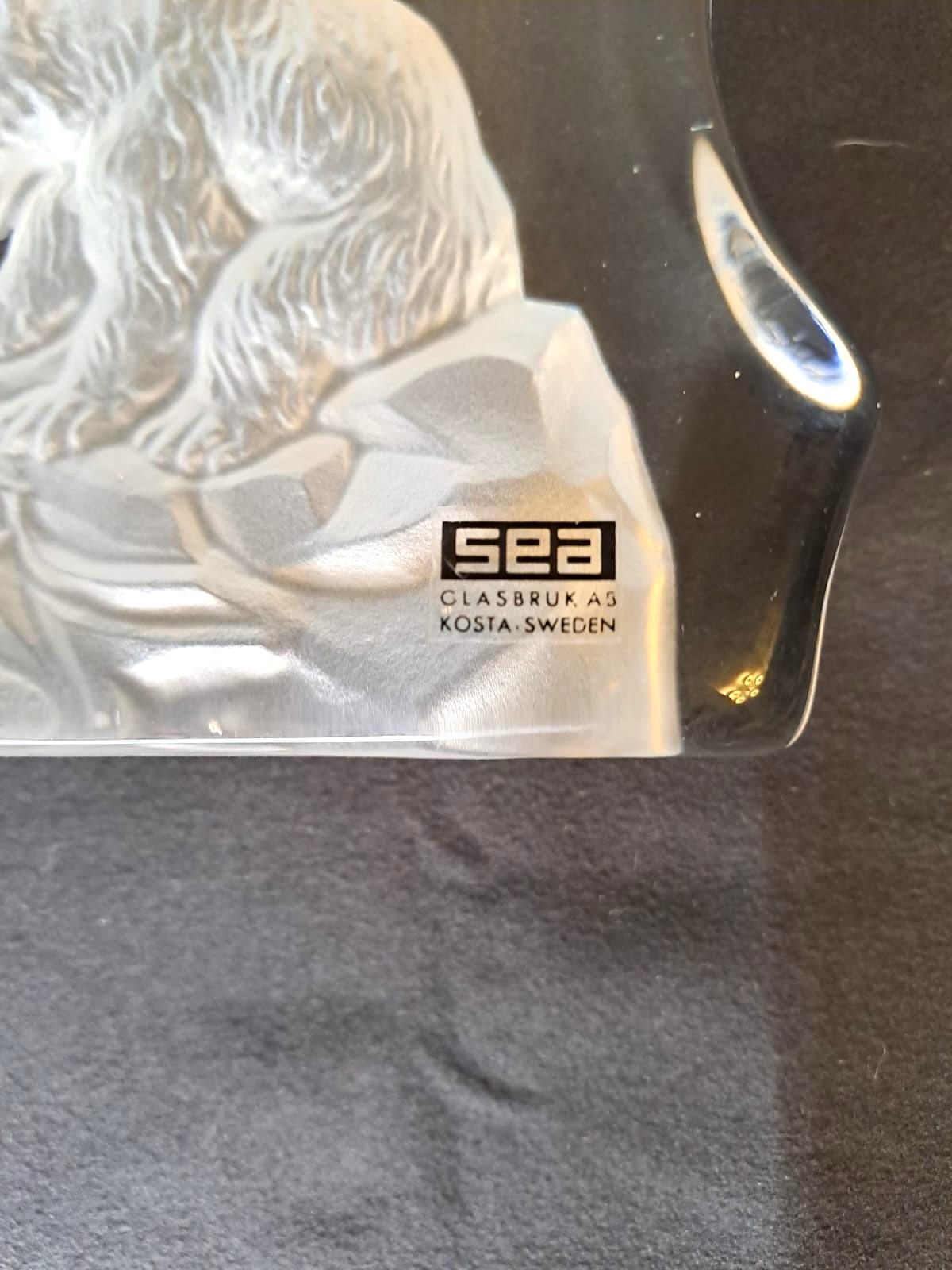 ヴィンテージSEA Glasbruk スウェーデン製クリスタルガラス彫刻「2匹の