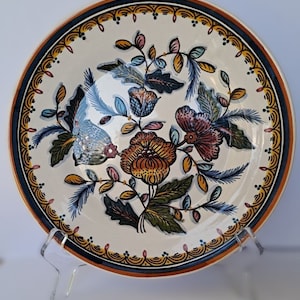 Vintage Estrela De Conimbriga Portugal Glazed Plate: Hand-Painted Floral Decor (21cm)
