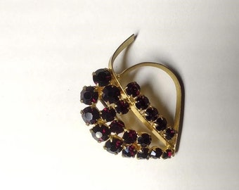 Vintage Red Rhinestone Leaf Brooch