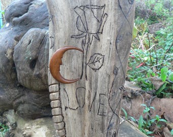 Wooden elm moon brooch made in scotland