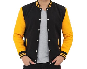 Men's Black and Yellow Baseball Varsity Bomber Lightweight Jacket, Men Varsity Jacket, High School Varsity Jacket, Gift For All