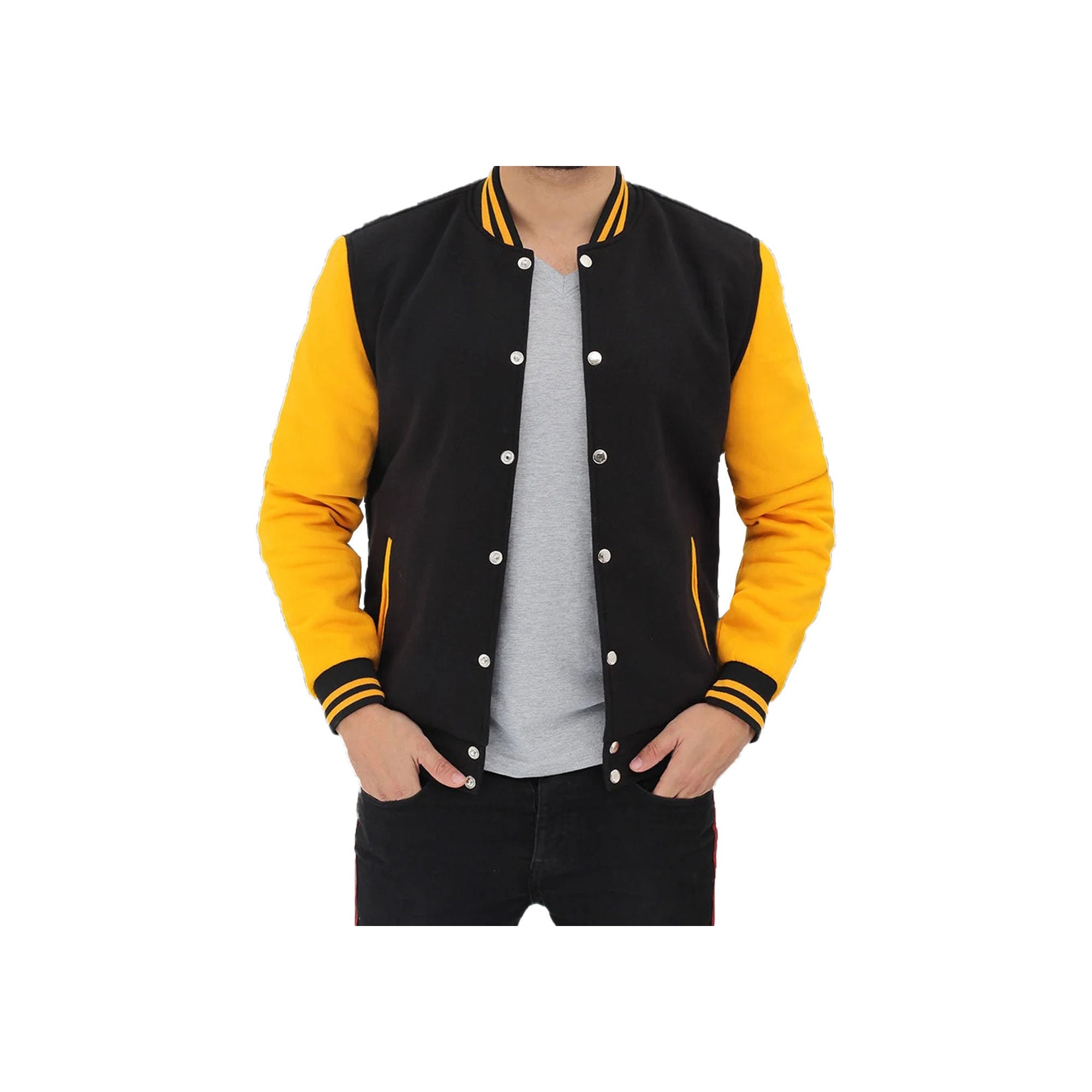 Varsity Bomber Baseball Black and Yellow Jacket Men's - Jackets Expert