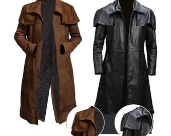 Men's Fallout Suede Leather Long Coat, Leather Trench Coat Full Length For Men, New Leather Duster Long Coat For Men, Gift For Him