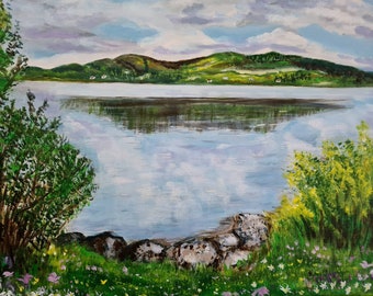 Lough Talt, County Sligo.Ireland lake Original painting of an irish landscape by Irish Artist Margaret Rattigan, summer gift