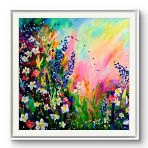 midnight wildflowers,   limited edition. vibrant, floral abstract, fine art,