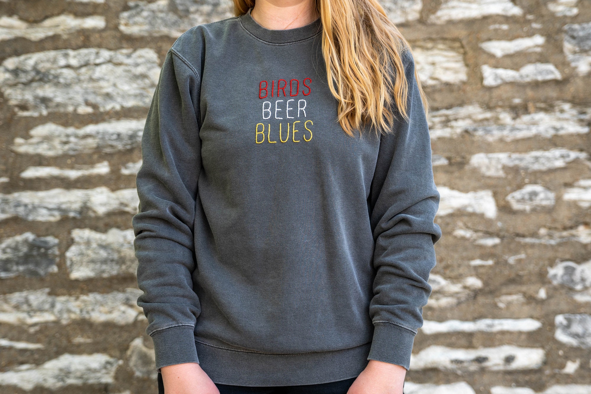 Birds Beer Blues Hand Embroidered 