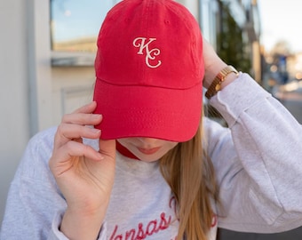 KC Kansas City Football Embroidered Red Baseball Hat