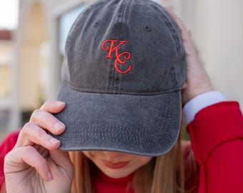 KC Kansas City Football Embroidered Vintage Black Baseball Hat
