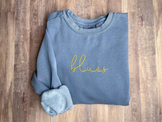 Hand Stitched Blues Embroidered Comfort Colors Sweatshirt Vintage