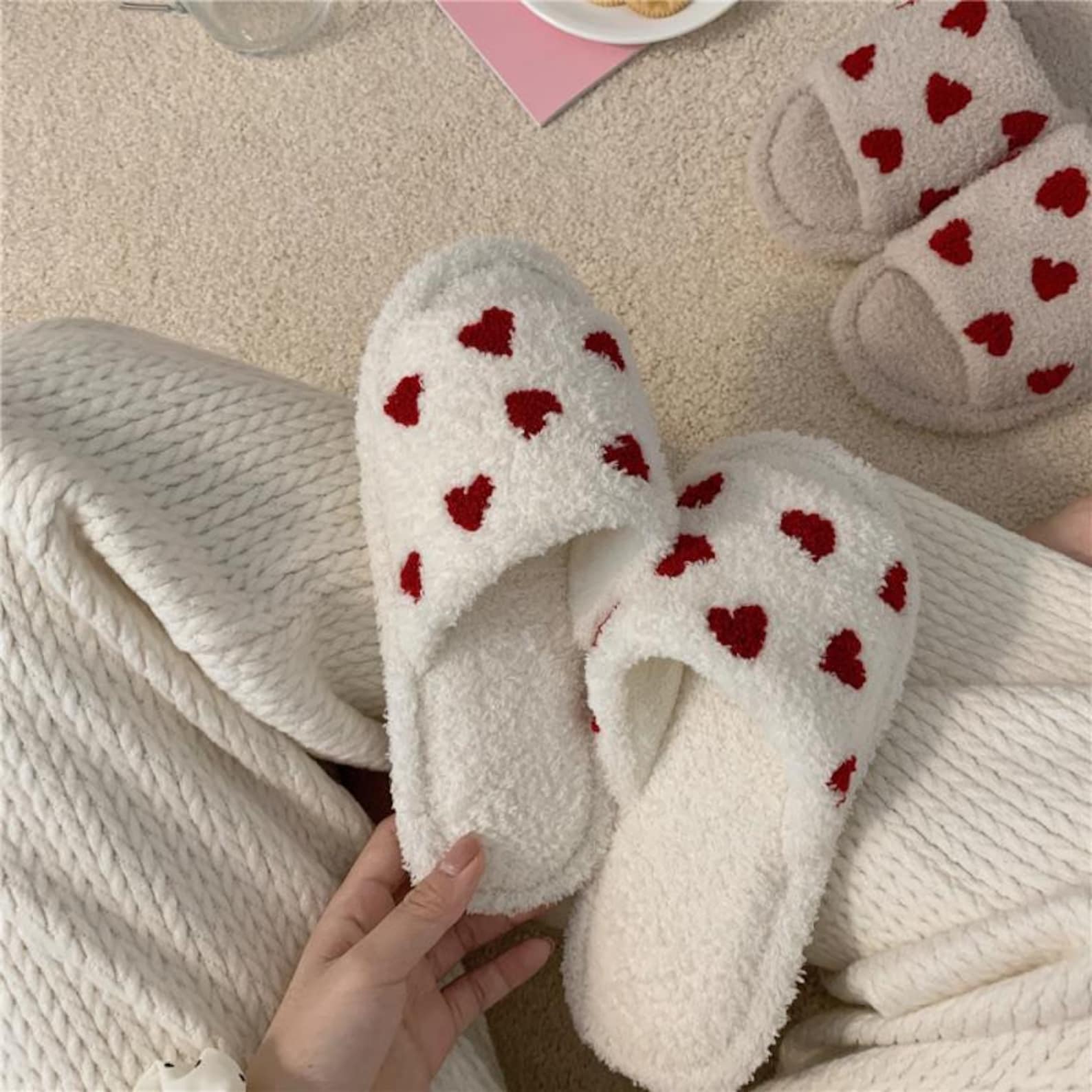 Cute Heart fluffy slipper/ women slippers/ girl slipper/ Etsy