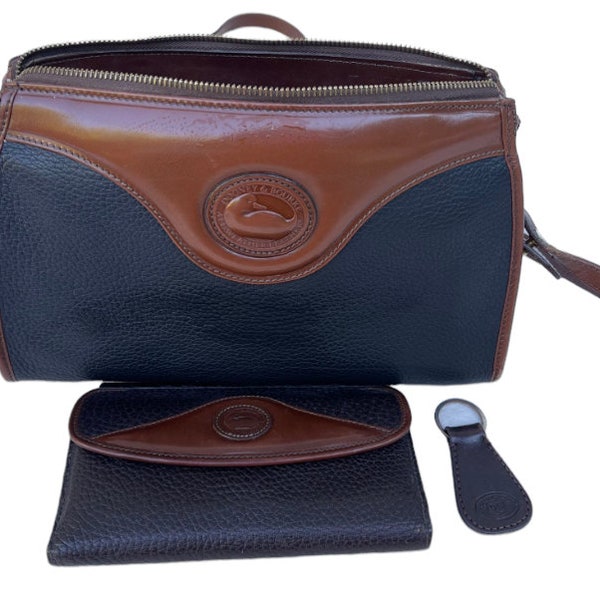 Dooney Bourke Classic Zip Top purse. chocolate brown and black matching wallet BIG duck coin purse  key fob