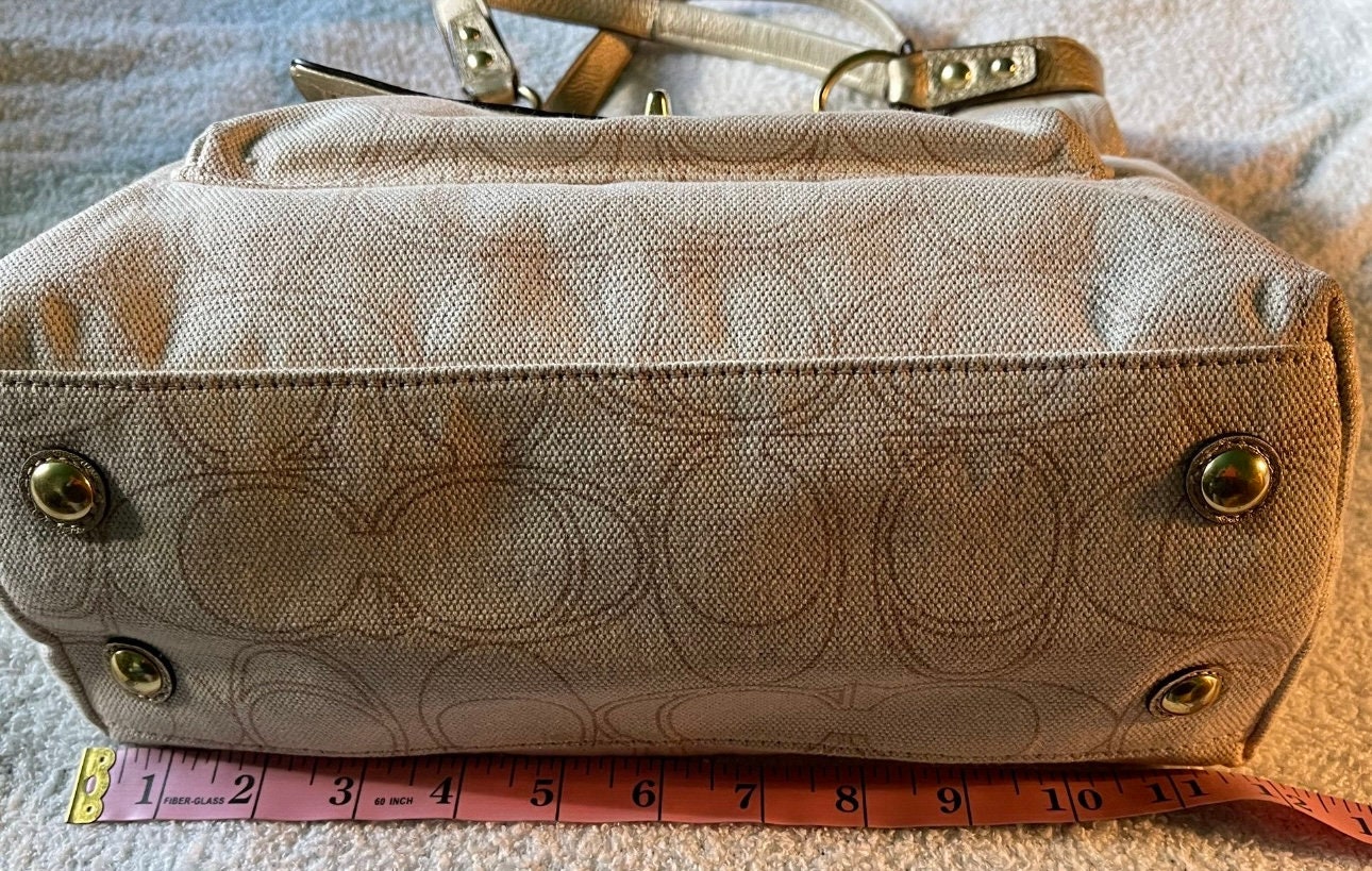 Coach Purse Penelope Linen Signature Tote Bag 19266 Beige Gold 